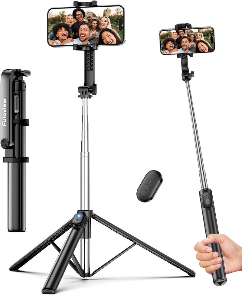 Fuloview 67‘’ Selfie Stick Travel Tripod, Extendable Tripod for iPhone with Wireless Remote Control and Phone Holder, iPhone Stand for Photograph, Compatible with All Cell Phones, Black - Image 1